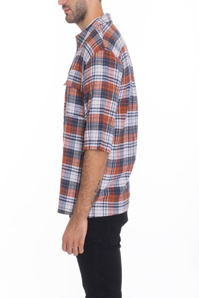 Mens Zip Up Flannel Short Sleeve Shirt S115