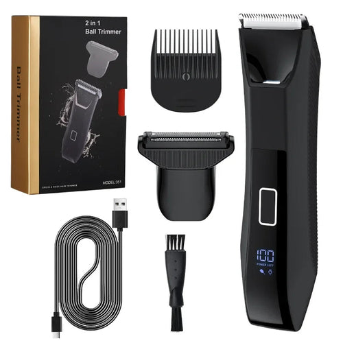 Body & Groin Hair Trimmer for Men Waterproof Dual-Head Ceramic Blade