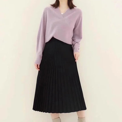 V-neck pure cashmere sweater women autumn and winter loose and
