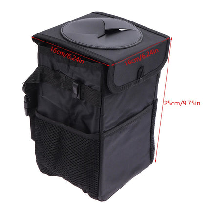 Car Trash Can With Lid Car Trash Bag Hanging With Storage Pockets