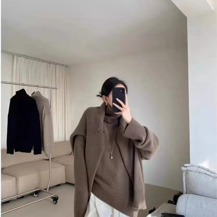 100% pure cashmere sweater for women high-neck sweater loose and