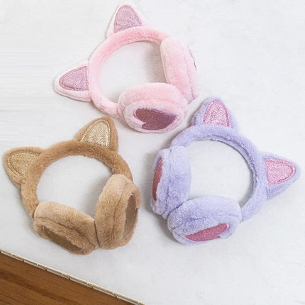 Cute Glitter Cat Ear Earmuff Soft Plush Warmer Winter Warm for Women