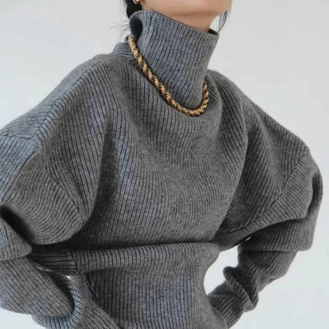 French retro high-neck pullover pure wool sweater women's short