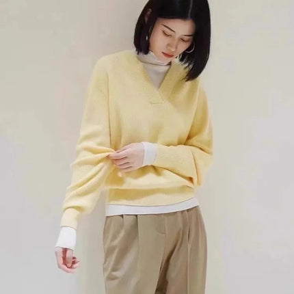 V-neck pure cashmere sweater women autumn and winter loose and