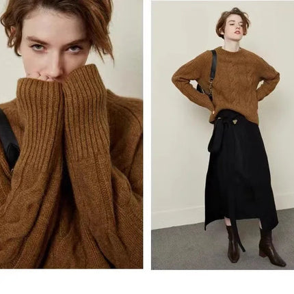 European autumn and winter cashmere sweater women's crewneck twist