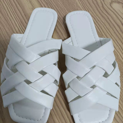 Summer Leather Flat Beach Slides Outdoor Casual  Women Slippers