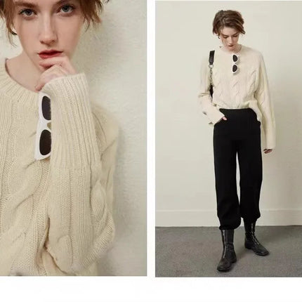 European autumn and winter cashmere sweater women's crewneck twist