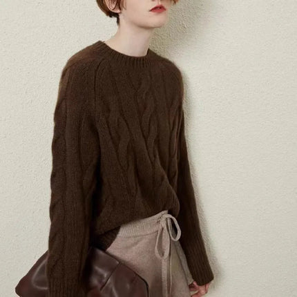 European autumn and winter cashmere sweater women's crewneck twist