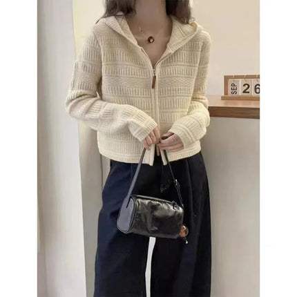 Autumn and Winter Thickened 100% Pure Wool Women's Hooded Knit