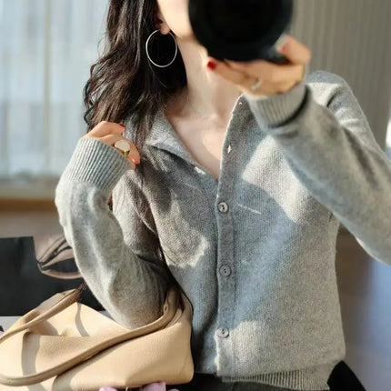 Autumn Women's Pure Cashmere Cardigan - European Style High-end Early
