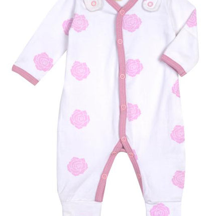 Smart Footed One-Piece for girl and boy + Bib - Pink Rose