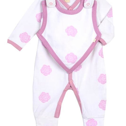 Smart Footed One-Piece for girl and boy + Bib - Pink Rose
