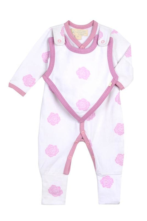 Smart Footed One-Piece for girl and boy + Bib - Pink Rose