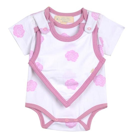 Smart Short Sleeve Bodysuit + Bib - Pink Rose