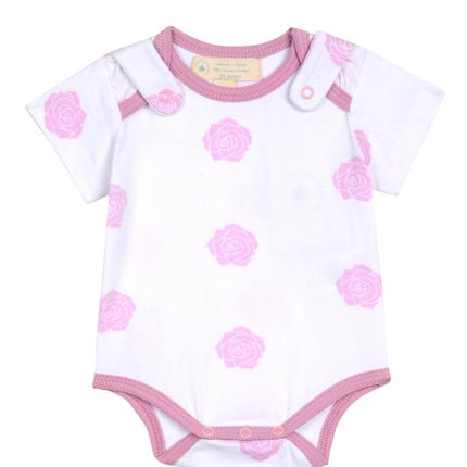 Smart Short Sleeve Bodysuit + Bib - Pink Rose