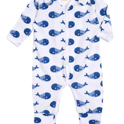 Smart Footed One-Piece + Bib - Blue Whale