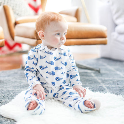 Smart Footed One-Piece + Bib - Blue Whale