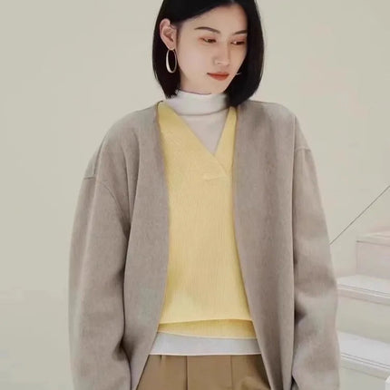 V-neck pure cashmere sweater women autumn and winter loose and