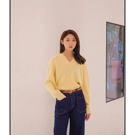 V-neck pure cashmere sweater women autumn and winter loose and