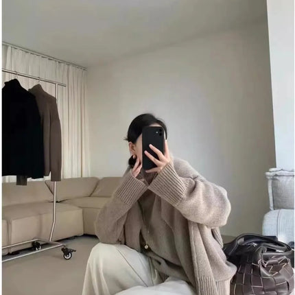 100% pure cashmere sweater for women high-neck sweater loose and