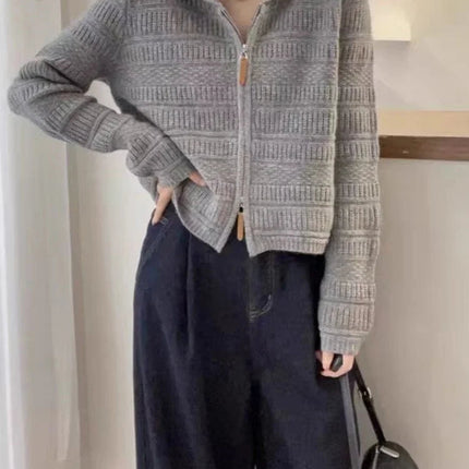Autumn and Winter Thickened 100% Pure Wool Women's Hooded Knit