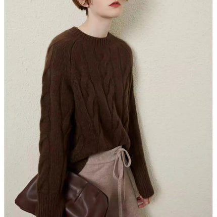 European autumn and winter cashmere sweater women's crewneck twist