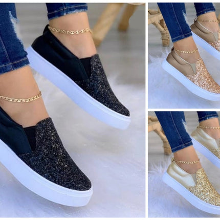Moccasins Glitter Flat Female Loafers Shoes Black/Rose Gold/Black/Gold