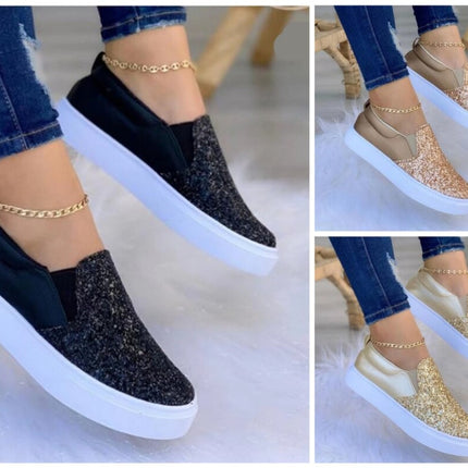 Moccasins Crystal Flat Female Loafers Shoes Gold/Black/Rose Gold