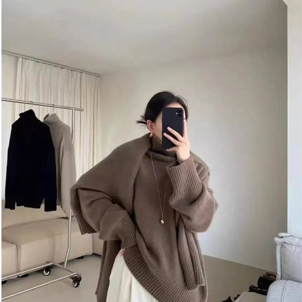 100% pure cashmere sweater for women high-neck sweater loose and