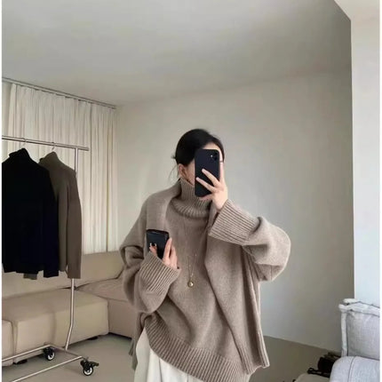 100% pure cashmere sweater for women high-neck sweater loose and