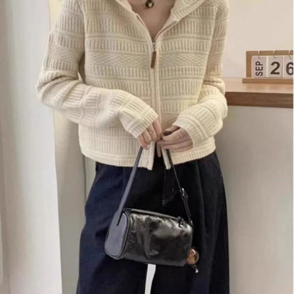 Autumn and Winter Thickened 100% Pure Wool Women's Hooded Knit