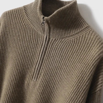 100% pure cashmere sweater women's half zip stand collar thick loose