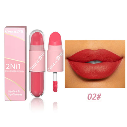 18 Colors 2 in 1 Matte Lipstick Liquid Purple Lip Glaze Double Head