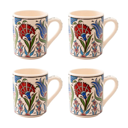Set of 4 Handmade in Türkiye Ceramic Botanical Mugs - 9 Styles