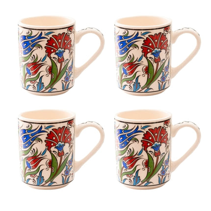 Set of 4 Handmade in Türkiye Ceramic Botanical Mugs - 9 Styles