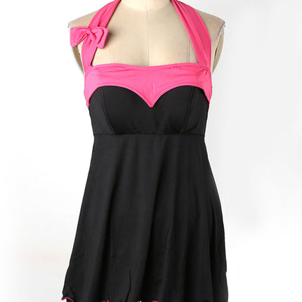 Sexy Black & Pink Satin Chemise – Lace Bow Nightwear Lingerie for