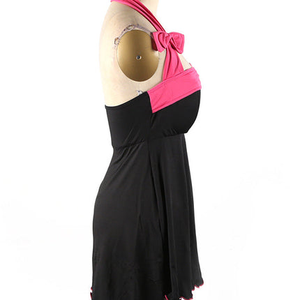 Sexy Black & Pink Satin Chemise – Lace Bow Nightwear Lingerie for