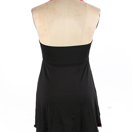 Sexy Black & Pink Satin Chemise – Lace Bow Nightwear Lingerie for