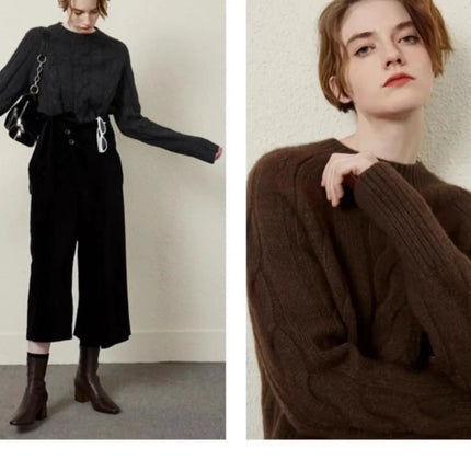 European autumn and winter cashmere sweater women's crewneck twist