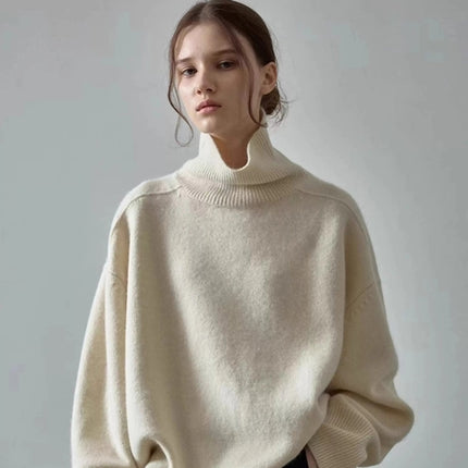 100% pure cashmere sweater for women high-neck sweater loose and