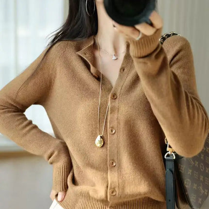 Autumn Women's Pure Cashmere Cardigan - European Style High-end Early