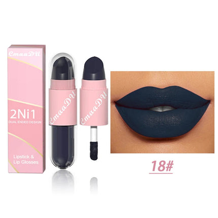 18 Colors 2 in 1 Matte Lipstick Liquid Purple Lip Glaze Double Head
