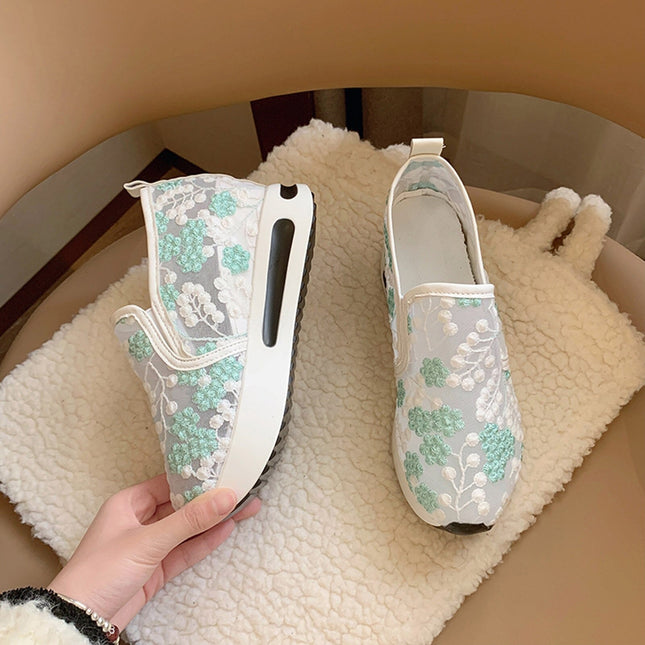 Fashion Loafers Ladies Breathable Lace Mesh Flower Summer Comfy Flats