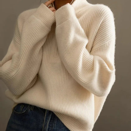 100% pure cashmere sweater women's half zip stand collar thick loose