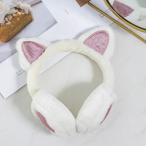Cute Glitter Cat Ear Earmuff Soft Plush Warmer Winter Warm for Women