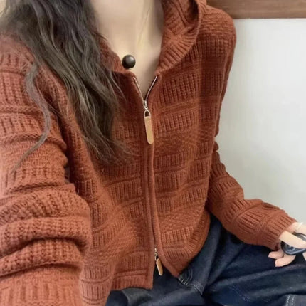 Autumn and Winter Thickened 100% Pure Wool Women's Hooded Knit