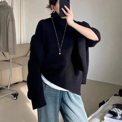 100% pure cashmere sweater for women high-neck sweater loose and