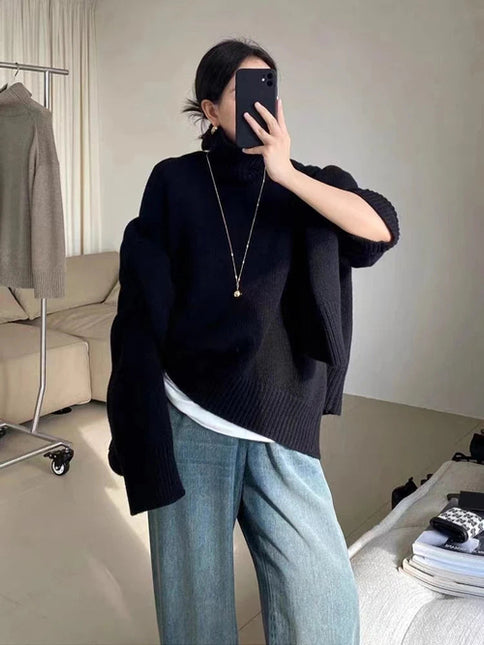 100% pure cashmere sweater for women high-neck sweater loose and