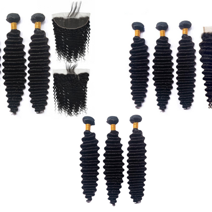10A Grade 3/4 Loose Deep Wave bundles with 4x4 Closures & 13x4 Frontal