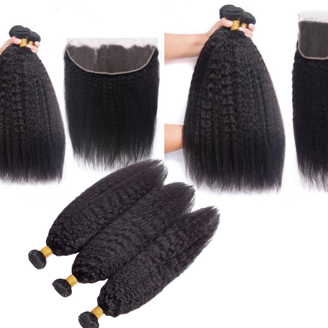 10A Grade 3/4 Kinky Straight Bundles With 4x4 Closures and 13x4 Fronta